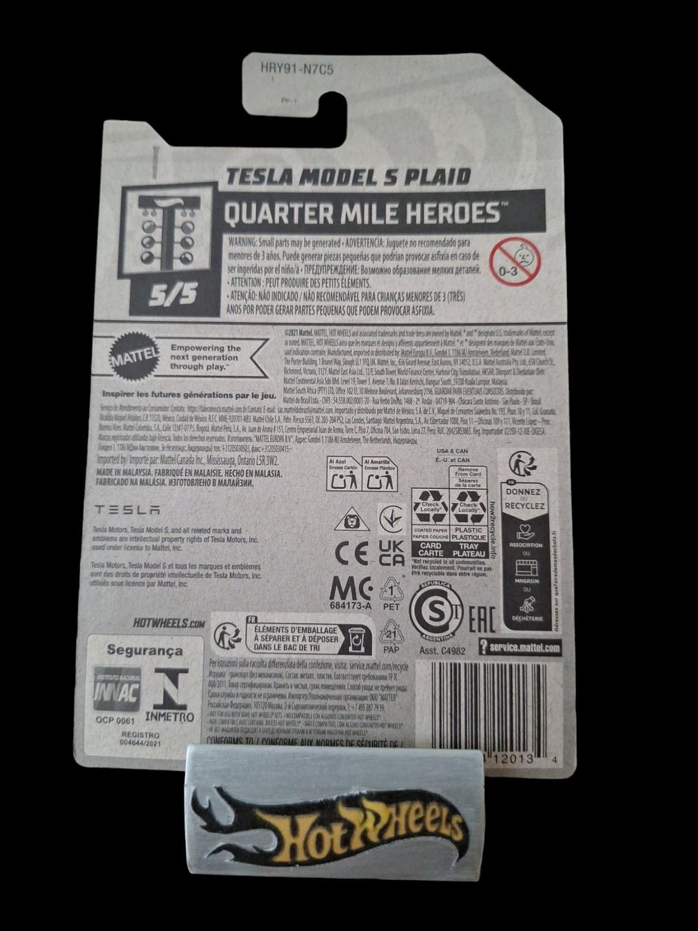 Hot Wheels Quarter Mile Heroes 2024 Tesla Model S Plaid 5/5 L